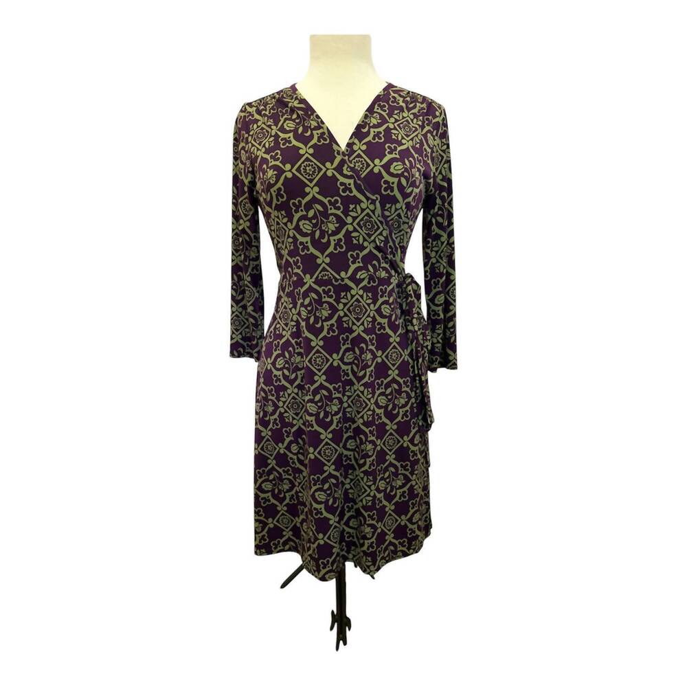 NEW UNCLE FRANK women's v-neck geometric wrap dress in wine olive